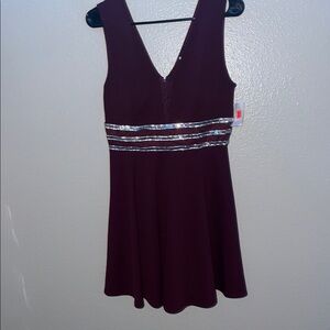Elegant Burgundy Dress with Silver Accents